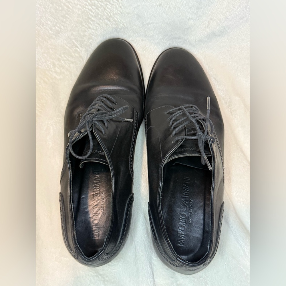 Emporio Giorgio Armani‎ Black Leather Derby Oxford Dress Shoes Men’s Size 7.5 - Picture 2 of 10